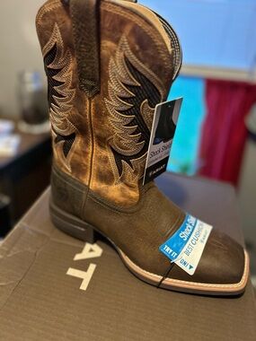 Ariat Brown and Tan Men's Western Work Boot with Embroidered Shaft
